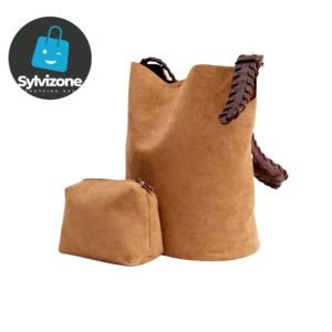 Sylvizone Cream Slouchy Bucket Bag with Matching Pouch – Adult Female, Faux Leather, Braided Strap, Spacious & Stylish (USA)